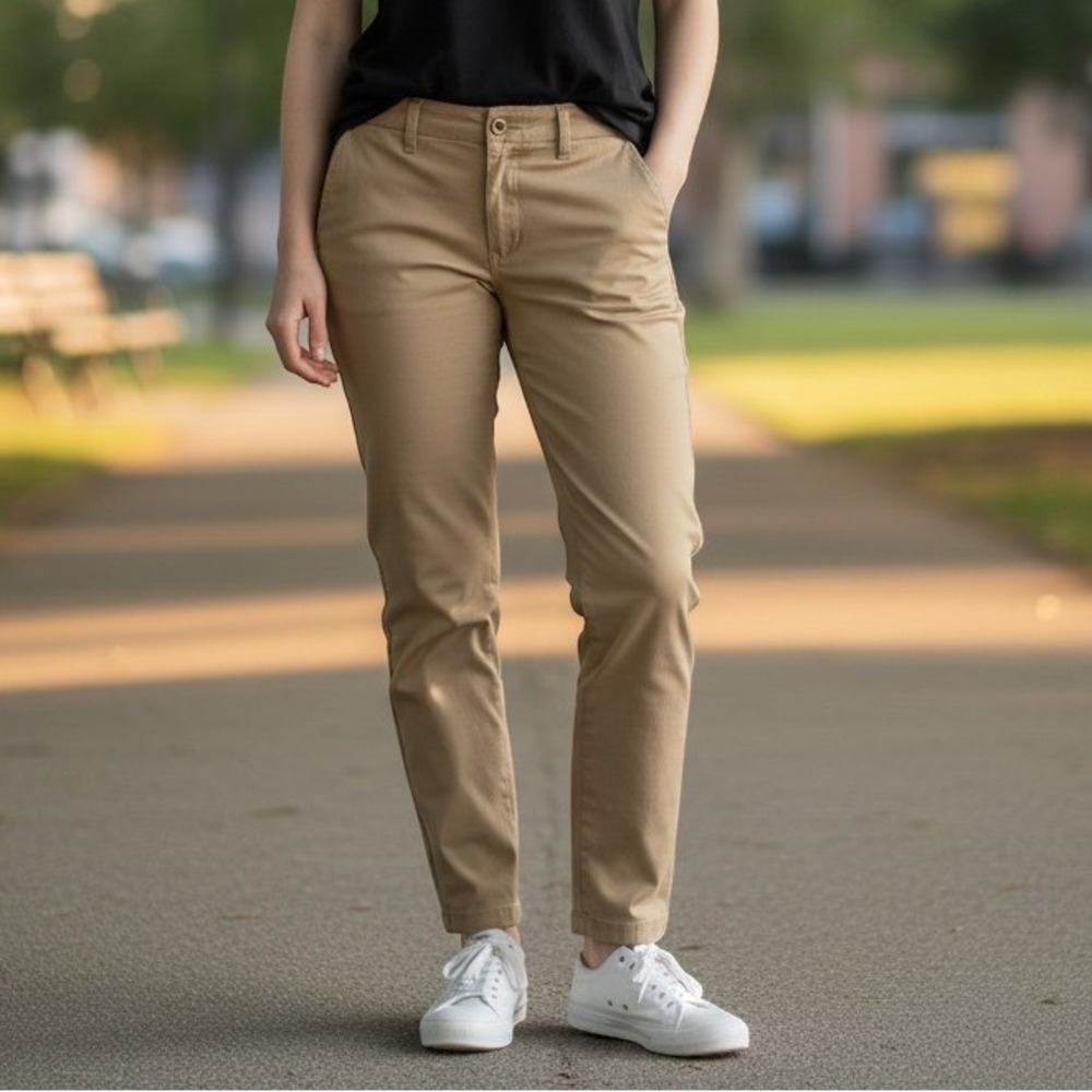 A New Day Chino Pants Womens 6 Tan Khaki NWT High Rise Tapered Cotton Twill Work